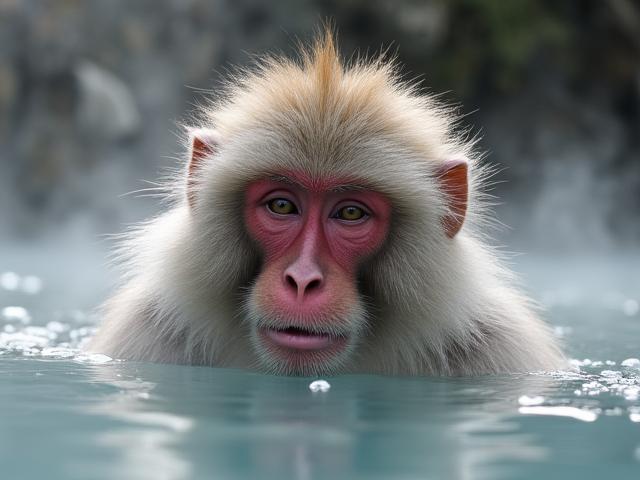 温泉に浸かるニホンザル