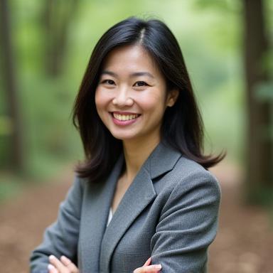 プロのカメラを持った、笑顔の女性写真家、中村明子氏のポートレート